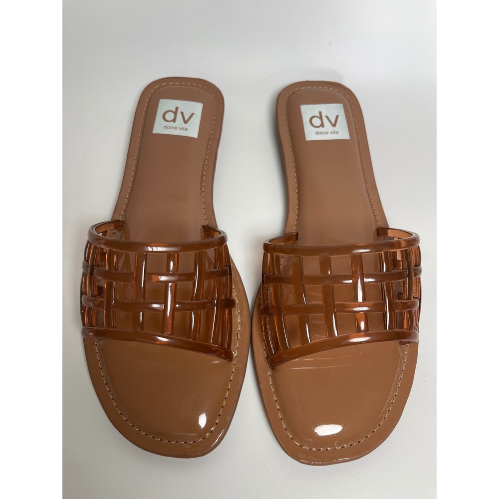 DV Dolce Vita Jinny Cafe Brown Woven Jelly Slide Sandals Womens 8.5 Flat Shoes